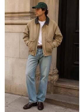 Vintage Men's Tan Performance Jacket with Dark Collar